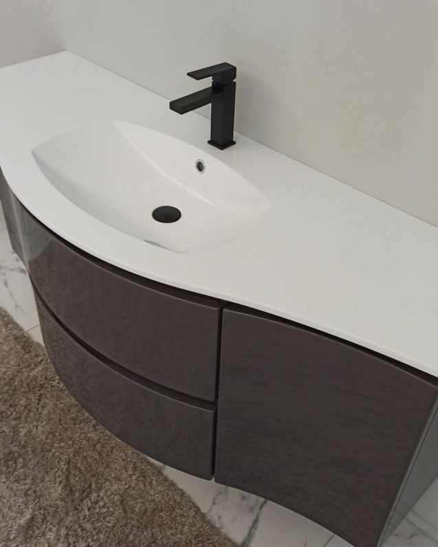 Mobile bagno sospeso Greta 140 antracite lucido e lavabo in