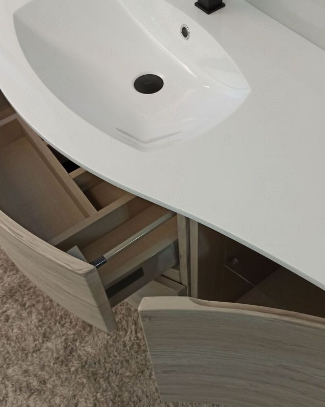 Mobile bagno sospeso Greta 140 rovere grigio e lavabo in resina