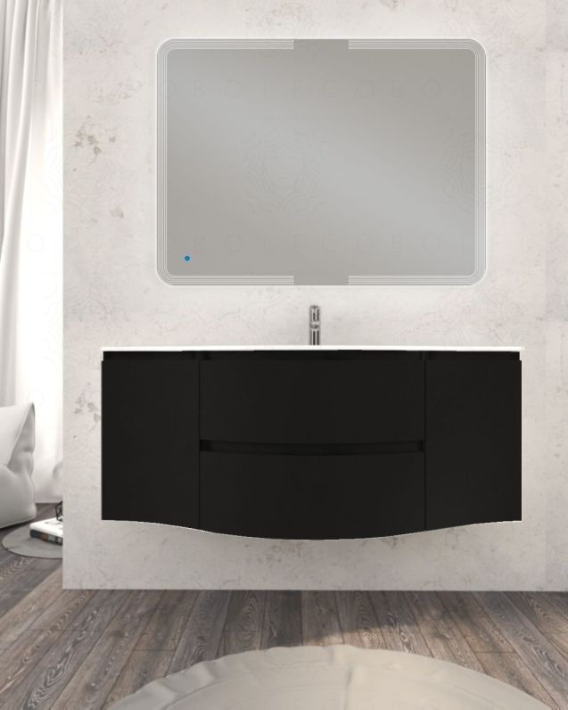 Mobile bagno sospeso Greta 140 nero opaco e lavabo in resina