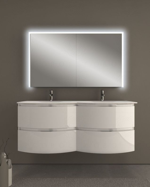 Mobile bagno sospeso Greta bianco lucido cm 140 con doppio
