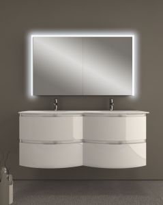 Mobile bagno sospeso Greta bianco lucido cm 140 con doppio