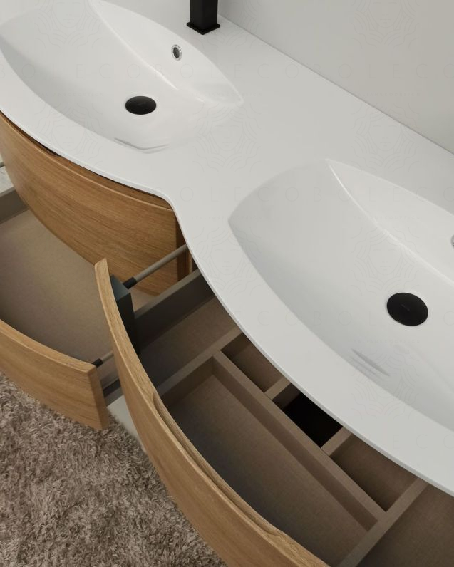 Mobile bagno sospeso Greta rovere naturale cm 140 con doppio