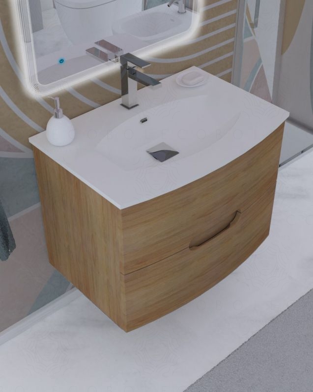 Mobile bagno sospeso Lady 74 cm rovere naturale  - curvo