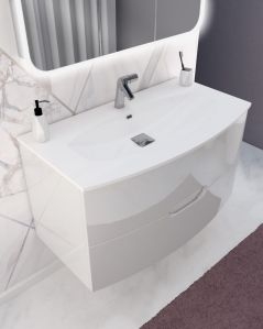 Mobile bagno sospeso Laday, curvo bianco lucido cm.100