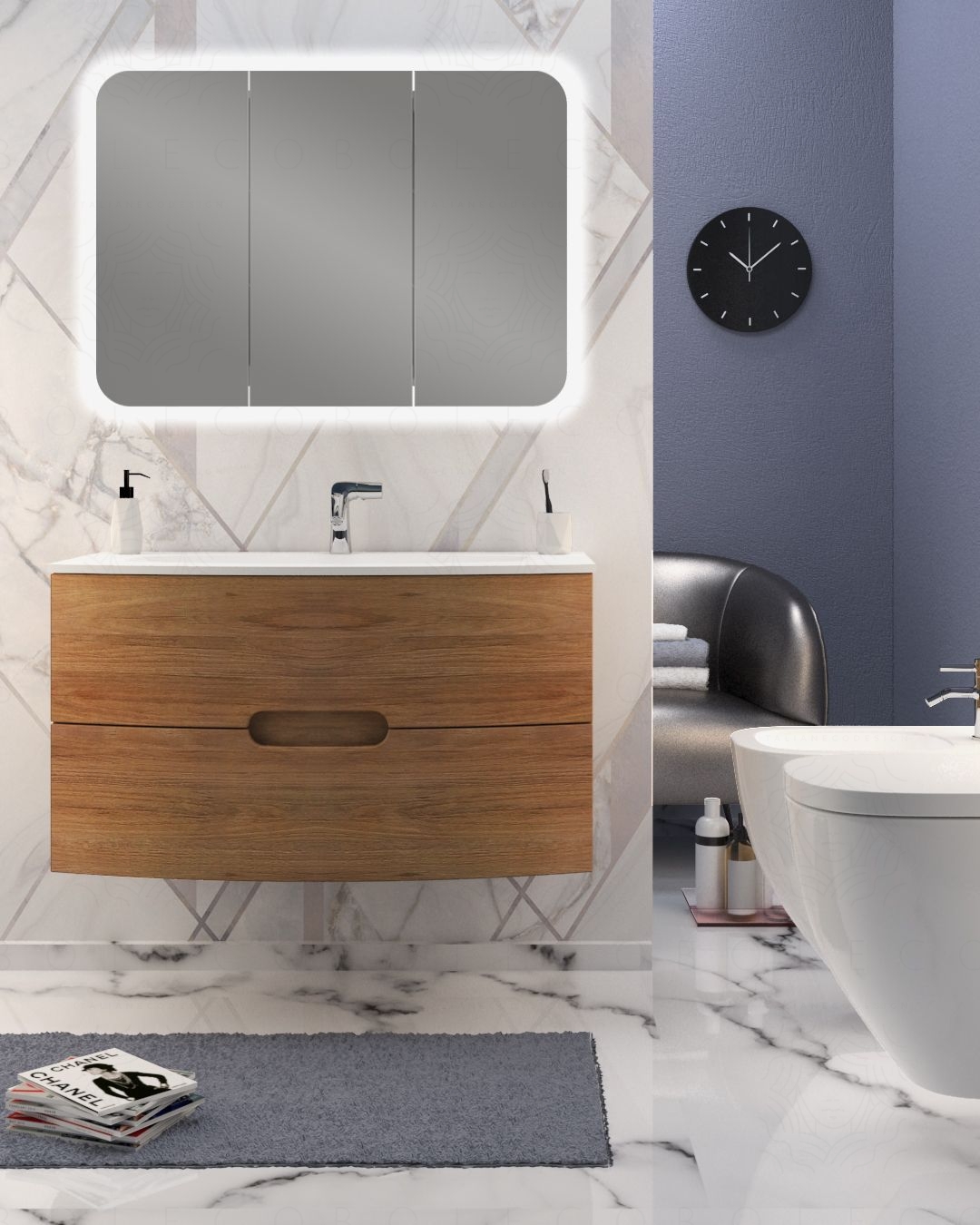 Mobile bagno sospeso Laday, curvo rovere cm.100 Mobile bagno sospeso Laday, curvo rovere cm.100