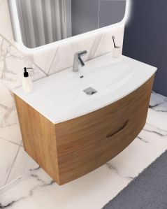 Mobile bagno sospeso Laday, curvo rovere cm.100