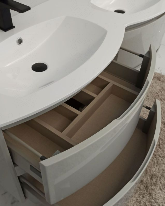 Mobile bagno sospeso Greta grigio lucido cm 140 con doppio