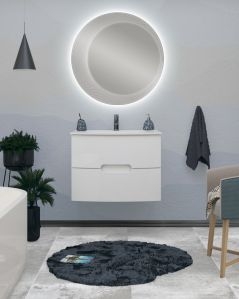 Mobile bagno sospeso Lady, curvo, cm.74 con specchio led