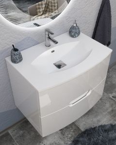 Mobile bagno sospeso Lady, curvo, cm 74 bianco lucido con specchio led