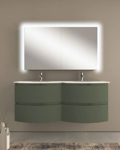 Mobile bagno sospeso Greta verde opaco cm 140 con doppio lavabo
