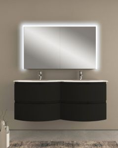 Mobile bagno sospeso Greta nero opaco cm 140 con doppio lavabo