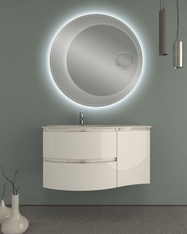 Mobile bagno sospeso Greta, curvo, cm.104 con specchio led Mobile bagno sospeso Greta, curvo, cm.104 con specchio led