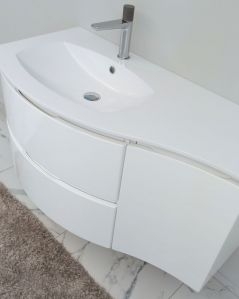 Mobile bagno sospeso Greta, curvo, cm.104 con specchio led