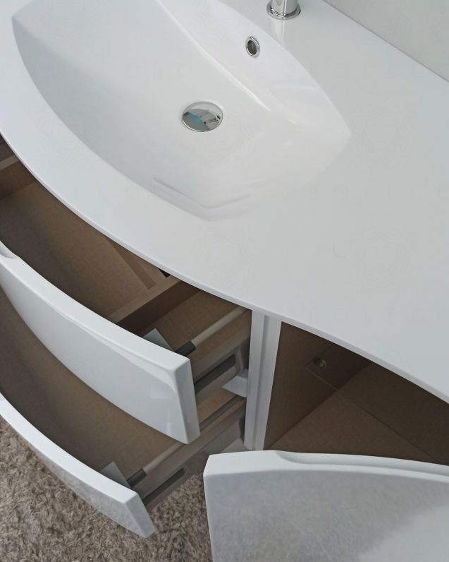 Mobile bagno sospeso Greta, curvo, cm.104 con specchio led Mobile bagno sospeso Greta, curvo, cm.104 con specchio led