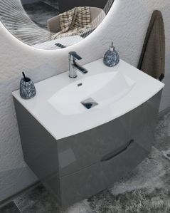 Mobile bagno sospeso Lady, curvo, cm 74 antracite con specchio led