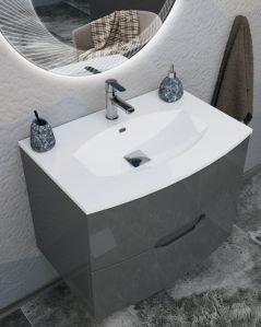 Mobile bagno sospeso Lady, curvo, cm 74 antracite con specchio led