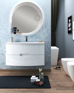 Mobile bagno sospeso Lady, curvo, cm.100 bianco lucido con specchio led