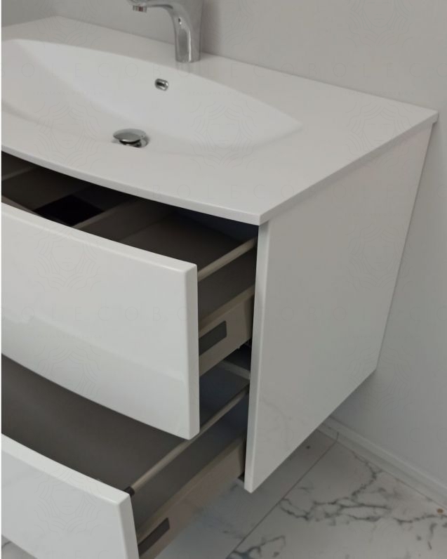 Mobile bagno sospeso Lady, curvo, cm.100 bianco lucido con specchio led Mobile bagno sospeso Lady, curvo, cm.100 bianco lucido con specchio led