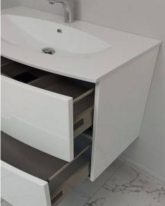 Mobile bagno sospeso Lady, curvo, cm.100 bianco lucido con specchio led