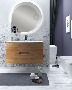 Mobile bagno sospeso Lady, curvo, cm.100 rovere naturale  con specchio led