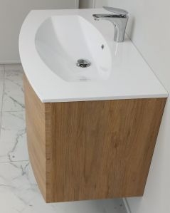 Mobile bagno sospeso Lady, curvo, cm.100 rovere naturale  con specchio led