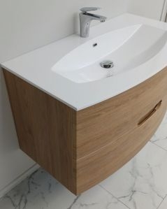 Mobile bagno sospeso Lady, curvo, cm.100 rovere naturale  con specchio led