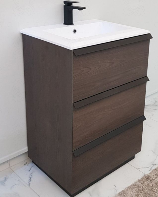 Mobile bagno a terra Ghibli 60 cm perla spatolato  tre cassetti e lavabo