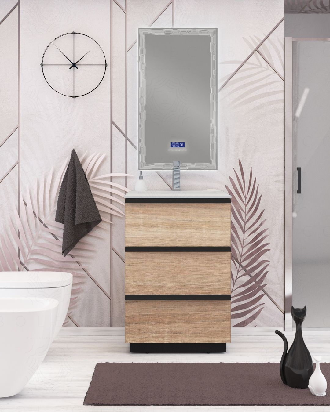 Mobile bagno a terra Ghibli 60 cm rovere segato tre cassetti e lavabo Mobile bagno a terra Ghibli 60 cm rovere segato tre cassetti e lavabo
