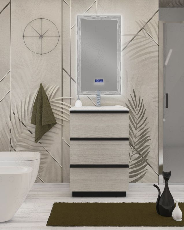 Mobile bagno a terra Ghibli 60 cm rovere bianco tre cassetti e lavabo Mobile bagno a terra Ghibli 60 cm rovere bianco tre cassetti e lavabo