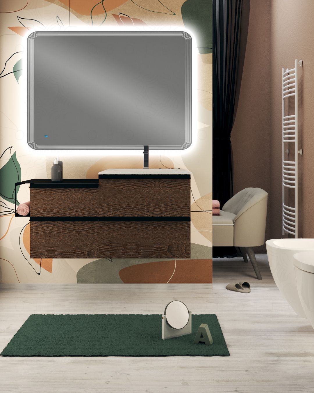 Mobile bagno sospeso Ghibli 115 cm rovere scuro con specchio led Mobile bagno sospeso Ghibli 115 cm rovere scuro con specchio led