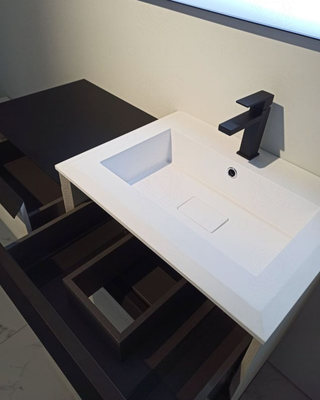 Mobile bagno sospeso Ghibli 115 cm rovere bianco con specchio led