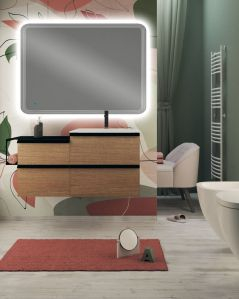 Mobile bagno sospeso Ghibli 115 cm rovere segato con specchio led