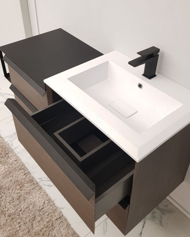 Mobile bagno sospeso Ghibli 115 cm rovere scuro con specchio led Mobile bagno sospeso Ghibli 115 cm rovere scuro con specchio led
