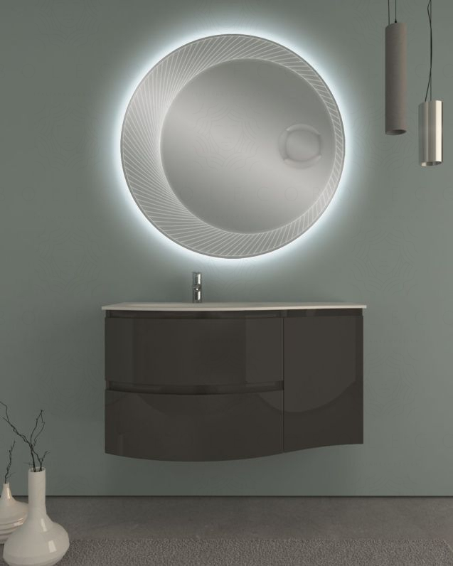 Mobile bagno curvo sospeso 105 cm antracite lucido e specchio