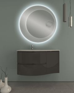 Mobile bagno curvo sospeso 105 cm antracite lucido e specchio