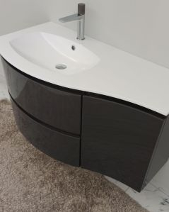 Mobile bagno curvo sospeso 105 cm antracite lucido e specchio