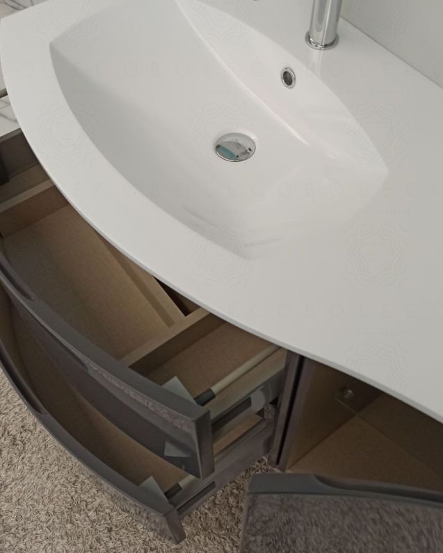Mobile bagno curvo sospeso 105 cm antracite lucido e specchio