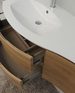 Mobile bagno curvo sospeso 105 cm rovere naturale e specchio