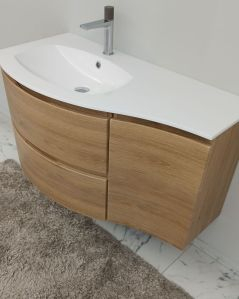 Mobile bagno curvo sospeso 105 cm rovere naturale e specchio