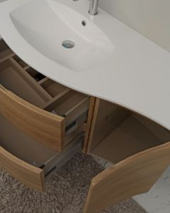 Mobile bagno curvo sospeso 105 cm rovere naturale e specchio