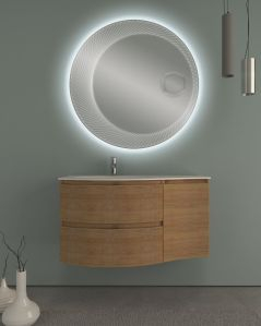Mobile bagno curvo sospeso 105 cm rovere naturale e specchio