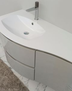 Mobile bagno curvo sospeso 105 cm grigio lucido e specchio led