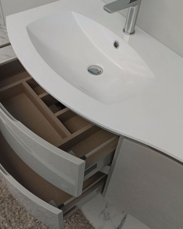 Mobile bagno curvo sospeso 105 cm grigio lucido e specchio led Mobile bagno curvo sospeso 105 cm grigio lucido e specchio led