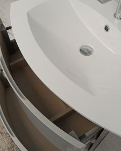 Mobile bagno curvo sospeso 105 cm grigio lucido e specchio led