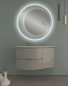 Mobile bagno curvo sospeso 105 cm grigio lucido e specchio led