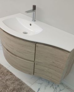 Mobile bagno curvo sospeso 105 cm rovere grigio e specchio led