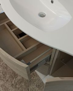Mobile bagno curvo sospeso 105 cm rovere grigio e specchio led