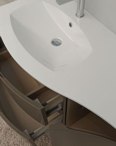 Mobile bagno curvo sospeso 105 cm grigio vulcano e specchio led