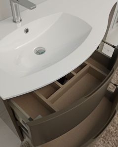 Mobile bagno curvo sospeso 105 cm grigio vulcano e specchio led