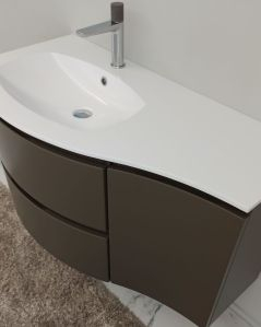 Mobile bagno curvo sospeso 105 cm grigio vulcano e specchio led